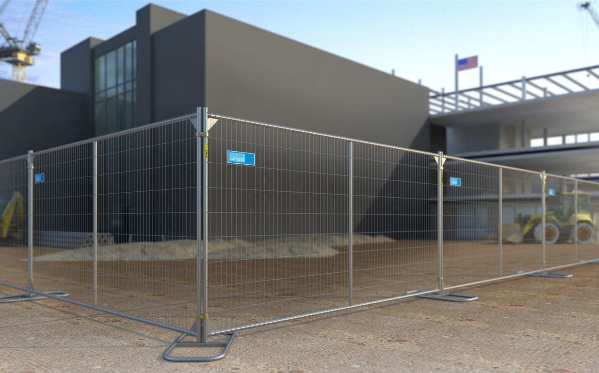 Galvanized steel welded wire mesh temporary construction fence at a jobsite